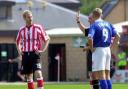 Simon Weaver, left, is sent off along with Richie Foran in the infamous 2002 game between Lincoln and Carlisle