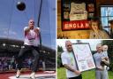 Nick Miller, who won Commonwealth gold last year, donated his vest to a prize draw in support of Oliver Lancaster,  bottom right. It raised more than £1,500 for charity, and was won by Kathy Slouber in California, top right