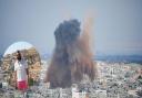 Smoke rises from an explosion caused by an Israeli airstrike in the Gaza Strip with inset of Paul Calvert