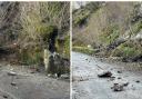 Damage on the road around Rough Crag following bad weather in the county