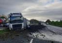 The overturned lorry on the M6