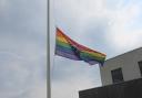 One of the rainbow flags being flown on Friday