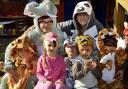 Africa Day at Brook Street School in Carlisle with some of the younger pupils dressing up as African animals. Left to right. Teaching assistant Anna Joniec and teacher Sheena Graham. Front left to right. Joana Ferreira 3, Caitlin Hannah 3, Gabriel Ragus