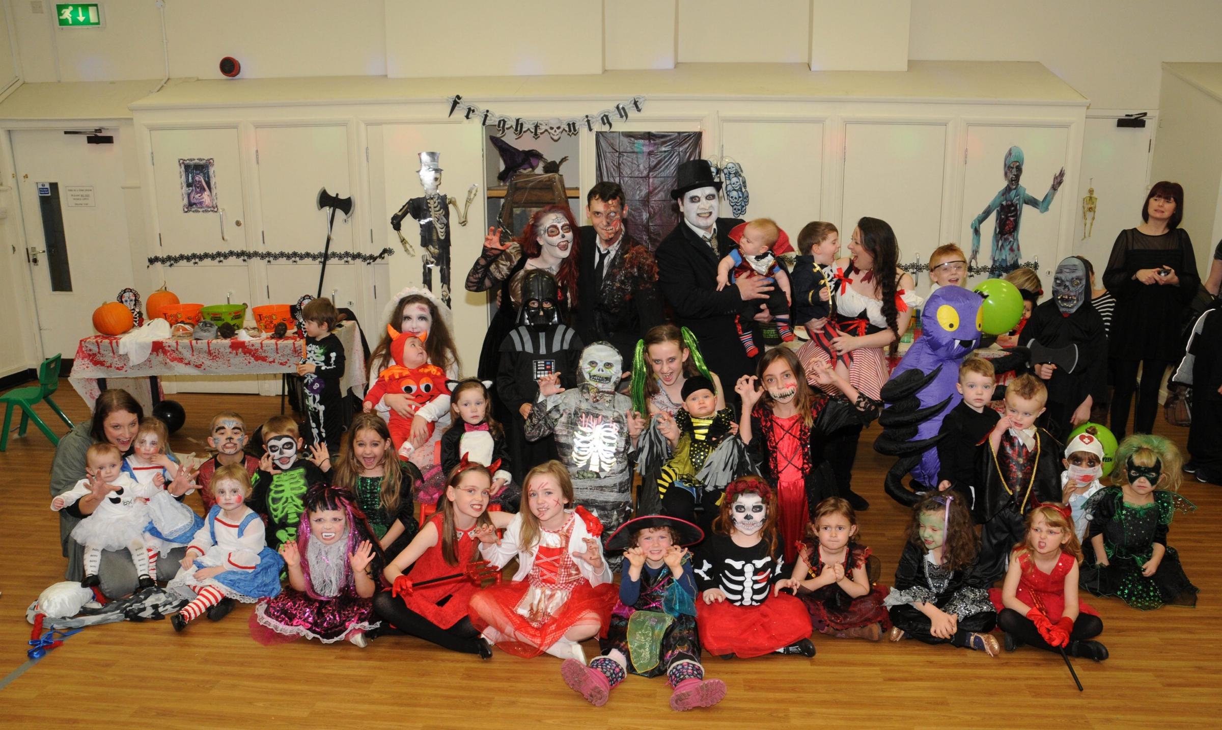 Greystone Community Centre, Halloween Party. 28 Oct 2015. Pics Jim Davis. Organisers Danielle Hammond and Mark Bowes, left back row, and lots of scary characters. 50081144F010.jpg