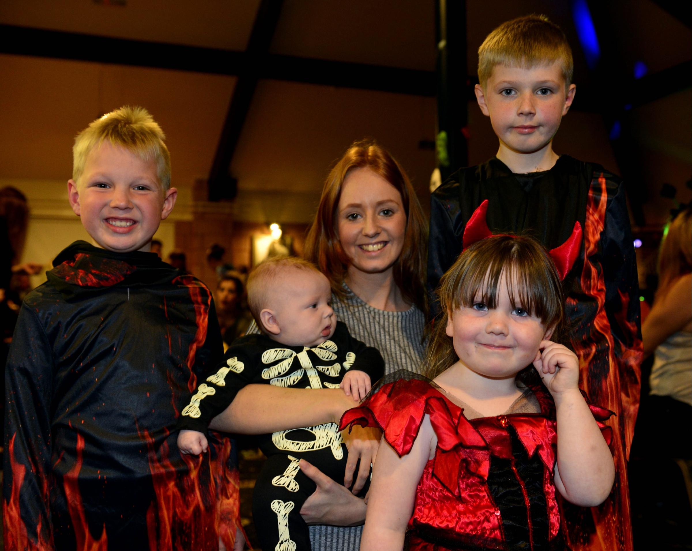 Halloween party at Creighton Rugby Club, Carlisle to raise money for the Eden Valley Hospice. All dressed up (left to right) Joshua Bowe, Thomas Smith, Toni Bowe, Rosie Smith and Joseph Bowe all from Eastriggs: 27 October 2016 STUART WALKER 