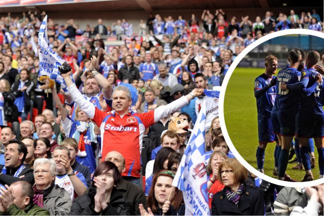 Keith Millen said he showed his team, inset, footage of Carlisle United fans at Wembley (main photo at 2011's final) before last night's Papa John's Trophy tie (photos: Stuart Walker / Barbara Abbott)