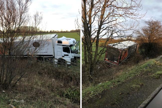 A lorry driver was taken to hospital after a crash on the M6 Southbound between Junction 44 and 43. Picture: Cumbria Fire and Rescue
