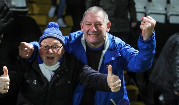 News and Star: United fans Tommy Coleman and Raymond Bristo at Stevenage (photo: Richard Parkes)