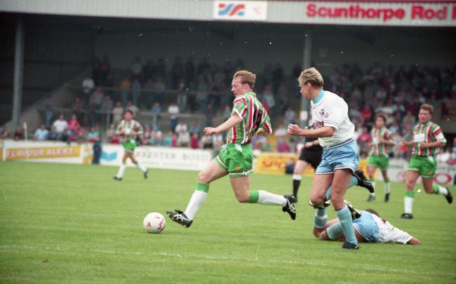 Jeff Thorpe goes on the attack during his memorable cameo at Scunthorpe in 1994