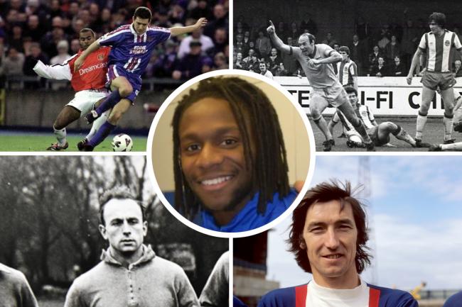 Omari Patrick, centre, has returned for a second permanent spell - following the likes of previous United stars (clockwise from top left) Ian Stevens, Pop Robson, Hugh McIlmoyle and Ivor Broadis (photos: PA/News & Star/Amy Nixon)