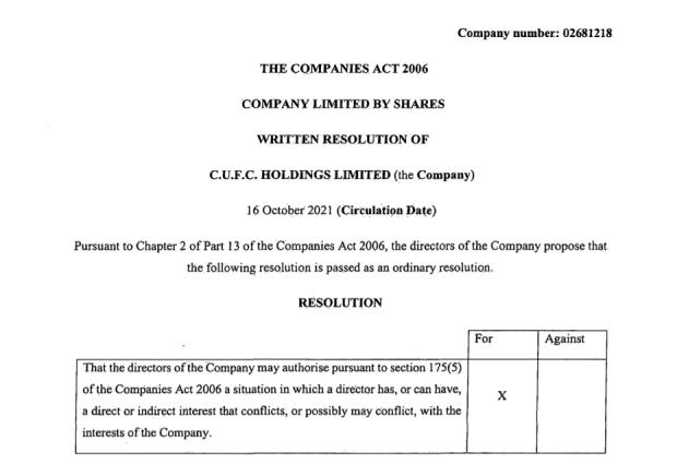 News and Star: The CUFC Holdings resolution filed at Companies House