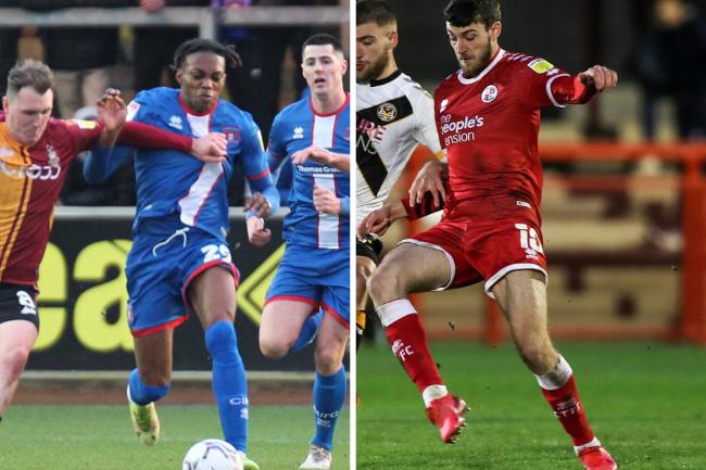 Can Tyrese Omotoye do the damage for Carlisle United today - or will Crawley Town's Ashley Nadesan enjoy his return to Brunton Park? (photos: Barbara Abbott / PA)