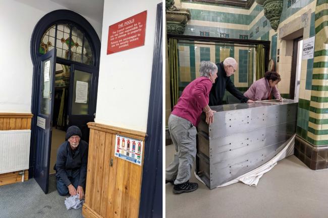 Volunteers at work restyling the lounge of the Turkish Baths