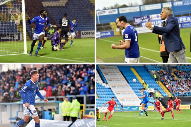 Goal heroes against Crawley (clockwise from top left): Jabo Ibehre, Luke Joyce, Harry McKirdy and Richie Bennett