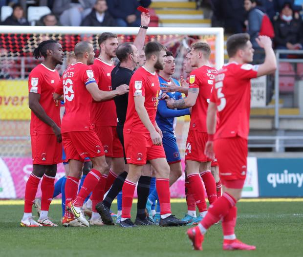 News and Star: Off: Orient's Theo Archibald, moments after being booked (photo: Richard Parkes)