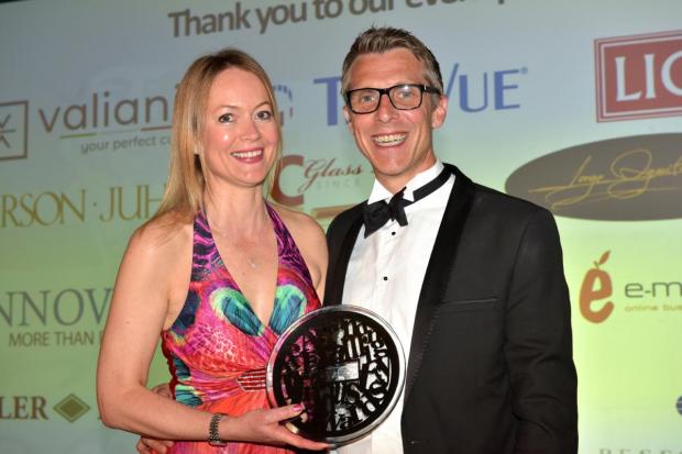 AWARD: Lucy was accompanied by her husband Neil at the Fine Art Trade Guild Awards this month