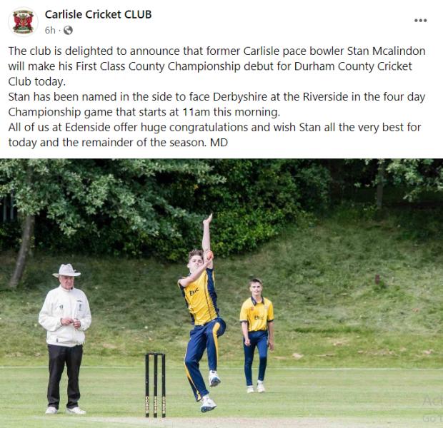 News and Star: Carlisle Cricket Club's Facebook post today