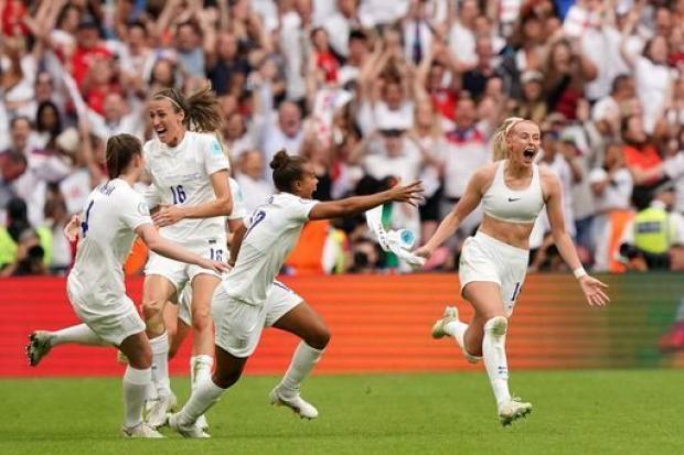 Chloe Kelly, right, celebrates England's winning goal (photos: PA)