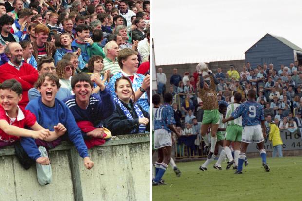 Fans, left, at the opening day game as United took on Wycombe, right