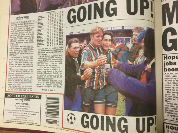News and Star: The News & Star's back page after the Colchester game in 1995