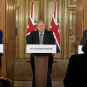 Dr Jenny Harries, Prime Minister Boris Johnson and Chief Scientific Adviser Sir Patrick Vallance, speaking at a media briefing in Downing Street. Pic: PA
