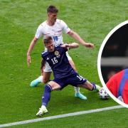 Liam Cooper in action for Scotland against the Czech Republic. Inset: Cooper on loan with Carlisle in 2011 (photos: PA / Barbara Abbott)