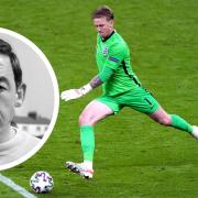 Pickford, pictured in action against he Czech Republic, has matched the great Gordon Banks' record of three clean sheets in a major tournament group stage for England (photos: PA)