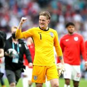 Jordan Pickford celebrates after the game against Germany (photo: PA)