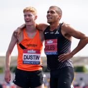 Oliver Dustin (L) and Elliot Giles await a photo finish, confirming Giles as the winner of the men's 800m final during day three of the Muller British Athletics Championships at Manchester Regional Arena. Picture date: Sunday June 27, 2021..