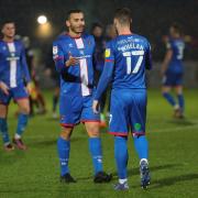 Substitute Corey Whelan, right, with Rod McDonald after Carlisle United's win at Stevenage (photo: Richard Parkes)