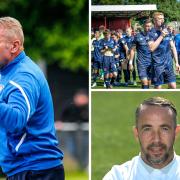 Paul Simpson's side will take on Dougie Imrie's Morton, bottom right, in a training game today (photos: Barbara Abbott / Ben Holmes / PA)