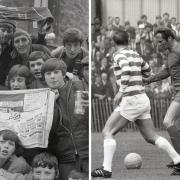 Celtic fans in Carlisle, left, and Chris Balderstone takes on the Glasgow giants, right