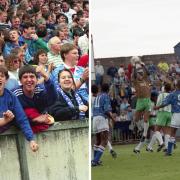 Fans, left, at the opening day game as United took on Wycombe, right