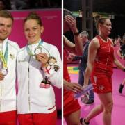 Lauren Smith and Marcus Ellis with their silver medals, left; Smith and Chloe Birch leave the court after their women's doubles final defeat, right (photos: PA)