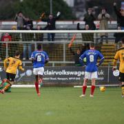 Newport score against Carlisle in 2015 - the first of eight largely fruitless trips for United to Rodney Parade (photo: Barbara Abbott)