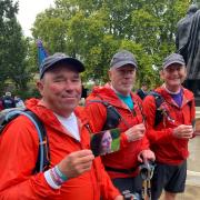 The end of the 3 Dads walking challenge to Westminster from left Andy Airey, Mike Palmer and Tim Owen