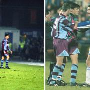 John Aldridge, left, walks off after his red card; right, Allan Smart clashes with Tranmere players