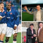 Scorers Damon Searle, left, and Junior Mendes celebrate against Hartlepool. Top right, Nigel Pearson was appointed in December 1998, but, bottom right, a move for Peter Beardsley didn't come off