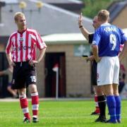 Simon Weaver, left, is sent off along with Richie Foran in the infamous 2002 game between Lincoln and Carlisle