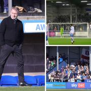 Paul Simpson has called for good behaviour from fans - and no repeat of incidents such as the firework that was thrown onto the pitch (top right) when Carlisle last went to Barrow