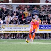 Trialist goalkeeper Dan Langley in action at Annan