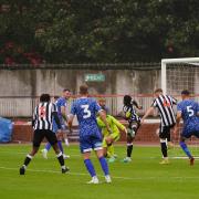 Carlisle's first-half goal goes in off Newcastle's Ndiweni via Edmondson's flick
