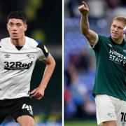 United's Luke Plange, left, will face his former club today while Martyn Waghorn, right, is a Derby dangerman