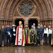 The new dean with his family, the Bishop of Penrith, the Mayor of Carlisle, Cathedral clergy and the high Sherriff of Cumbria