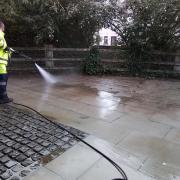 The cleaning effort targeted stubborn dirt covering pavements and pedestrianised zones