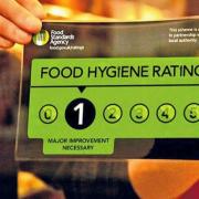 Stock image of 1/5 food hygiene rating certificate