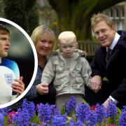 Jarrad Branthwaite, pictured aged 21 months with dad Paul and mum Donna and, inset, playing for England Under-21s