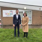 Josh MacAlister, the Labour candidate for Whitehaven and Workington with Bridget Phillipson, Labour's Shadow Education Secretary at Howgill Family Centre in Cleator Moor