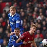 Jarrad Branthwaite in action during Everton's 2-0 defeat at Manchester United on Saturday