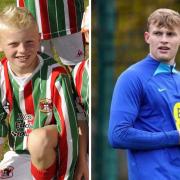 Jarrad Branthwaite, pictured left with Carlisle United's Under-9s, is now in the full England squad, right